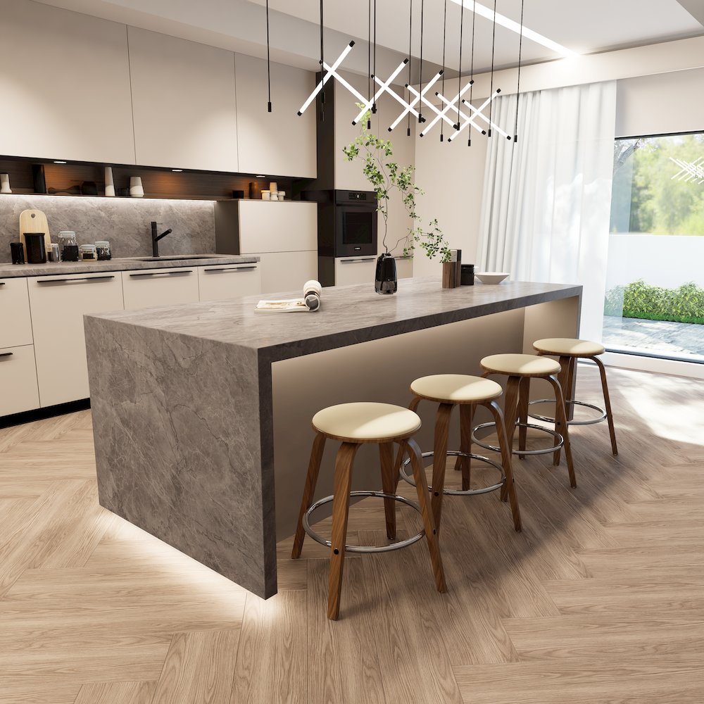 Wooden Counter Stool Pelya Collection Modern Style Walnut color in Cream
