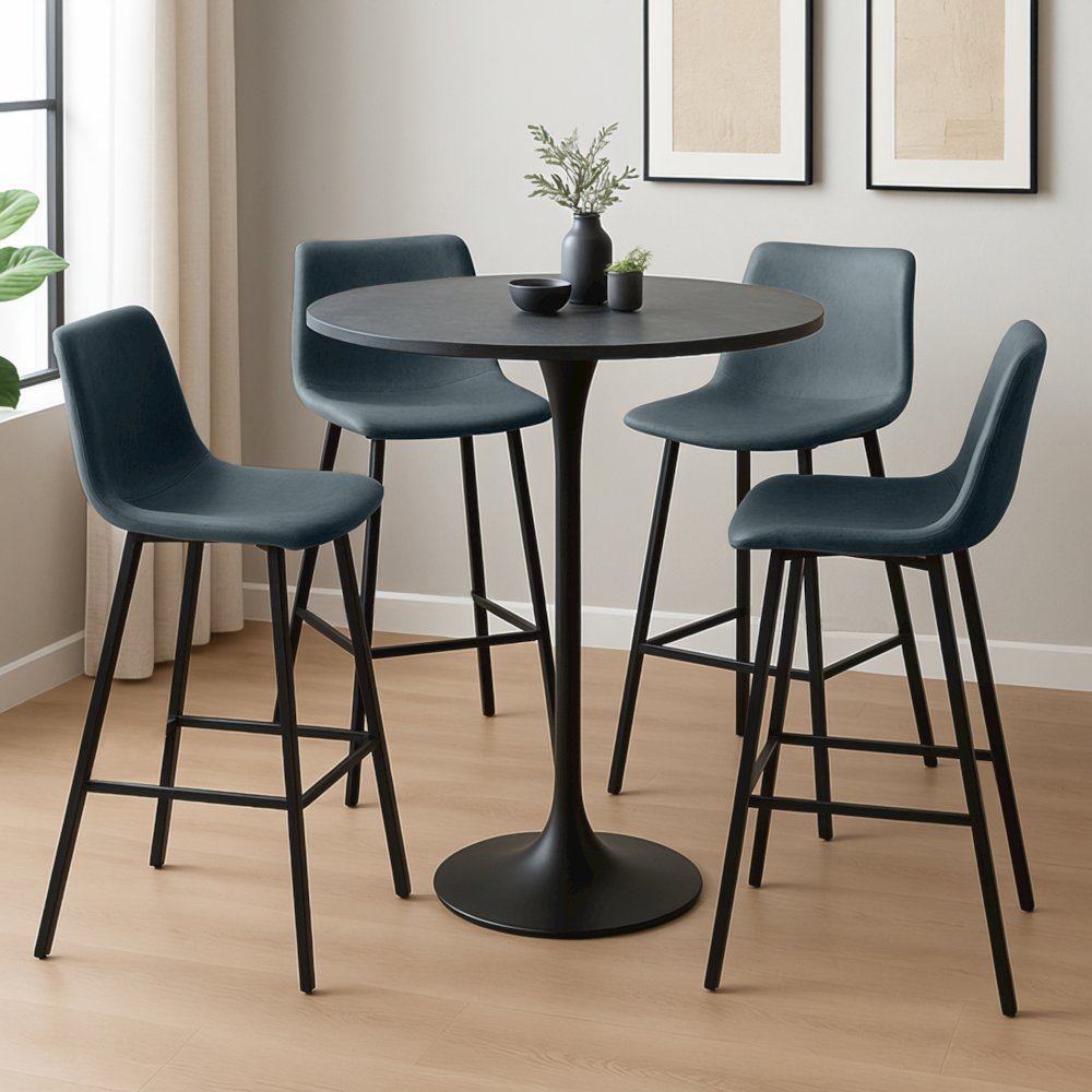 Elland Modern Upholstered Leather Bar Stool With Iron Legs & Footrest