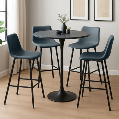 Elland Modern Upholstered Leather Bar Stool With Iron Legs & Footrest