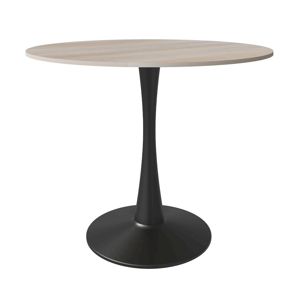 Bristol 35" Round Dining Table Black Base with Sintered Stone Natural Wood Top