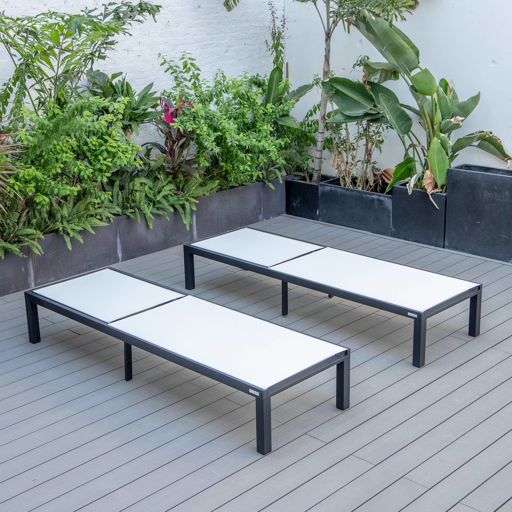 Marlin Patio Chaise Lounge Chair With Black Aluminum Frame, Set of 2 in White