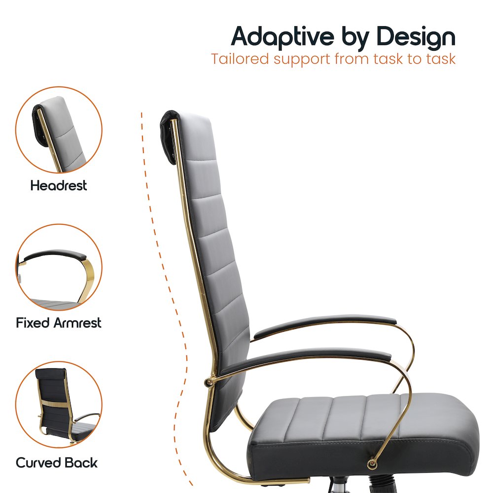 Benmar High-Back Leather Office Chair With Gold Frame