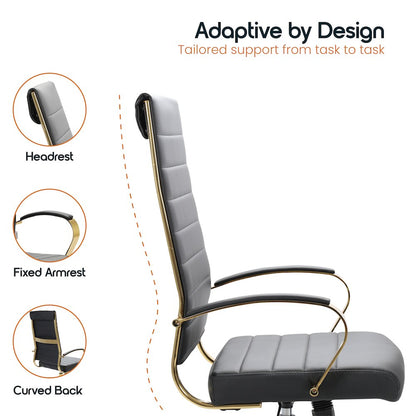 Benmar High-Back Leather Office Chair With Gold Frame