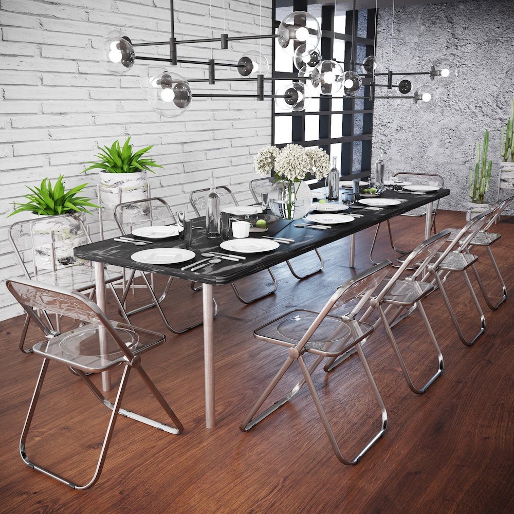 Lawrence Acrylic Folding Chair With Metal Frame, Set of 2