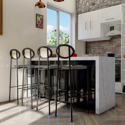 Euston Modern Wicker Bar Stool With Black Steel Frame, Set of 2 in Grey
