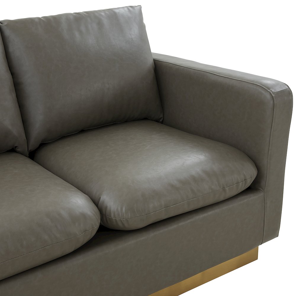 Nervo Modern Mid-Century Upholstered Leather Loveseat with Gold Frame
