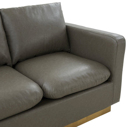 Nervo Modern Mid-Century Upholstered Leather Loveseat with Gold Frame
