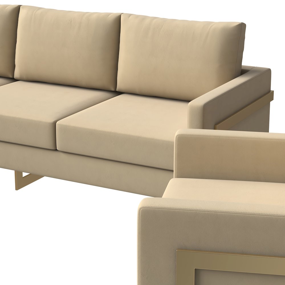 Lincoln 3-Piece Velvet Living Room Sofa Set With Gold Frame