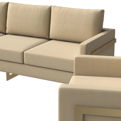 Lincoln 3-Piece Velvet Living Room Sofa Set With Gold Frame