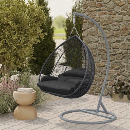 Recluse Collection Modern Outdoor Swing Chair Grey Frame with ES57 Black Cushion
