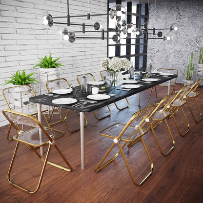 Lawrence Acrylic Folding Chair With Gold Metal Frame, Set of 2