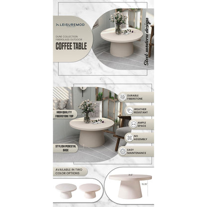Dune Collection Fiberglass Outdoor Coffee Table In Grey