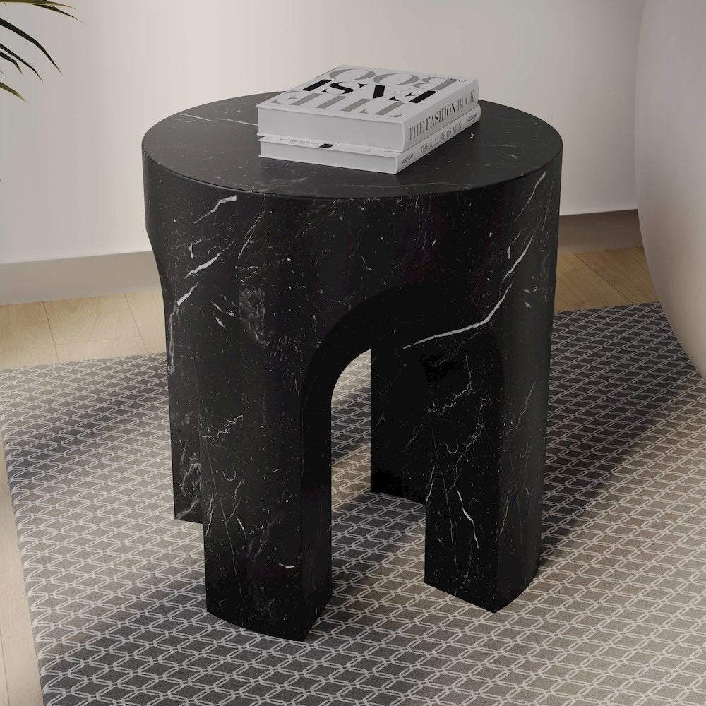 Crus Collection Fiberglass Outdoor Side Table Marbleized Black