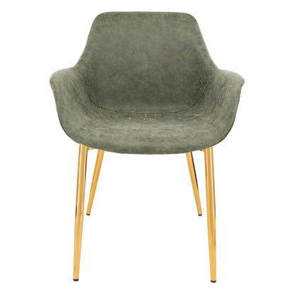 Markley Modern Leather Dining Arm Chair With Gold Metal Legs Set of 4