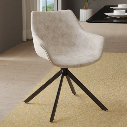 Markley Modern Leather Dining Swival Arm Chair in Taupe