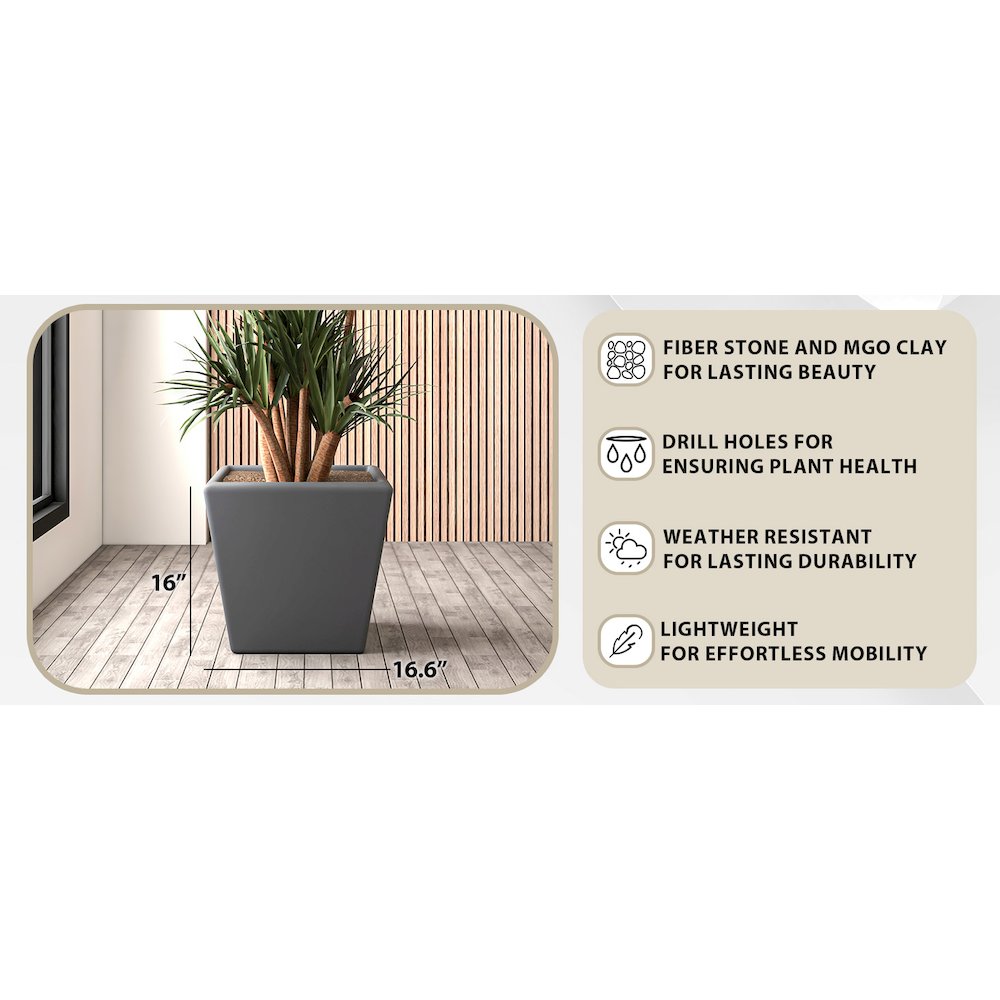Blossom Series Poly Stone Planter in Dark Grey 17 Dia, 16 High
