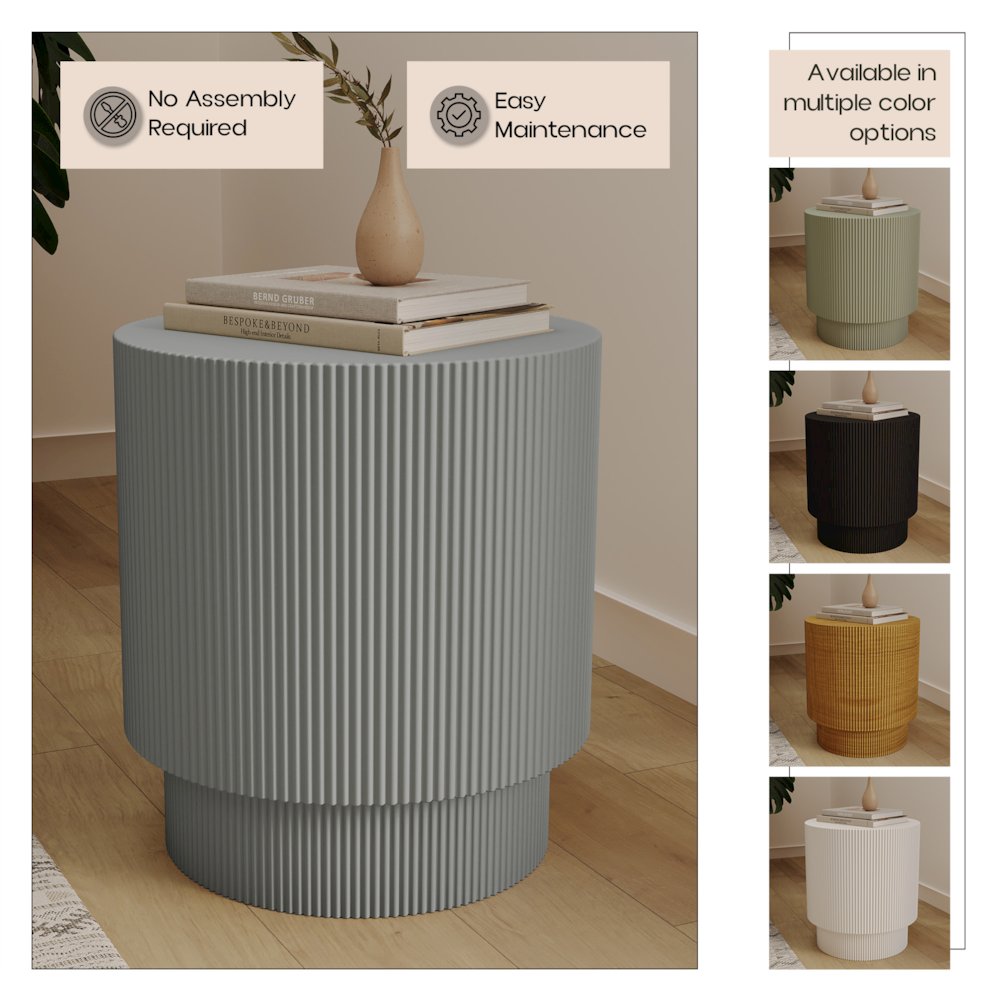 Eden Collection Fiberglass Outdoor Side Table in Light Grey