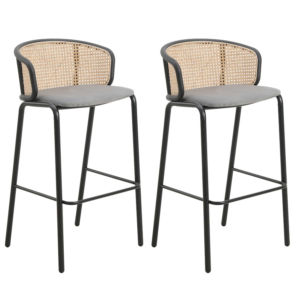 Ervilla Mid-Century Modern Wicker Bar Stool in Grey