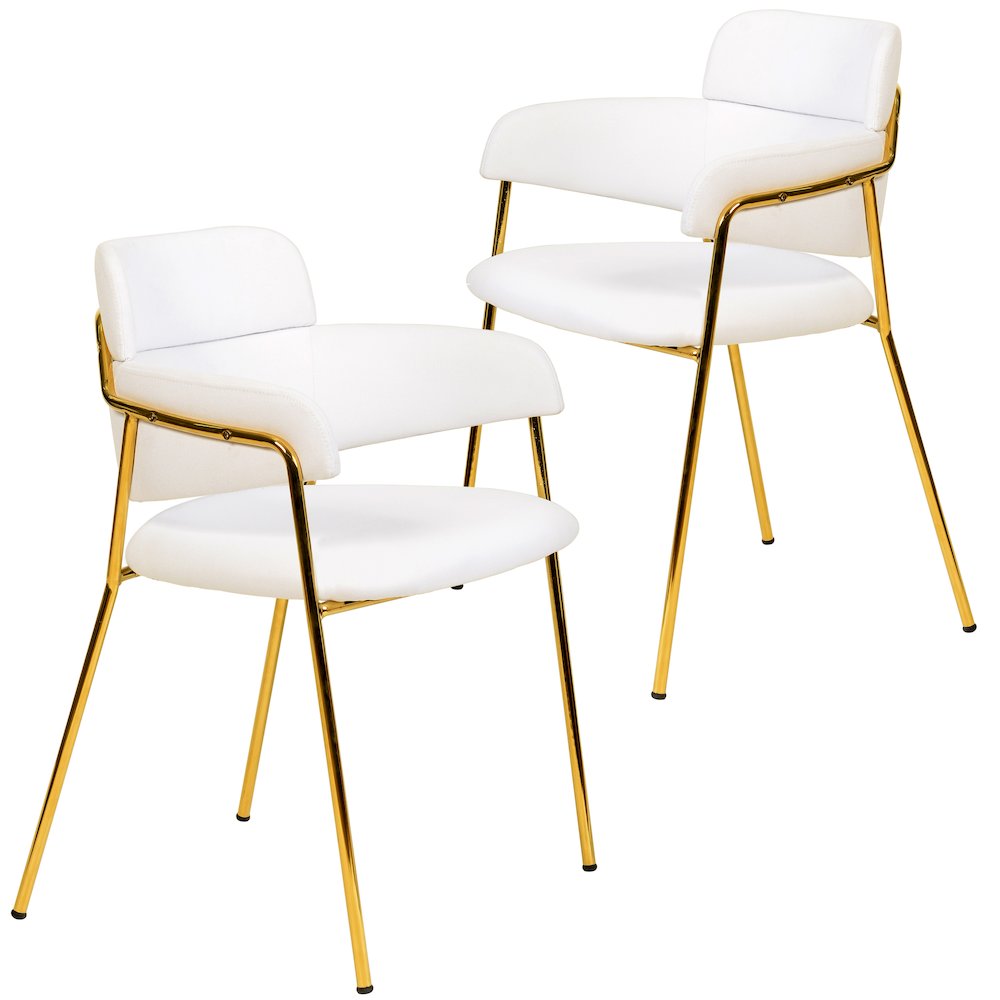Axis Collection Modern Gold Dining Chair in White - Set of 2