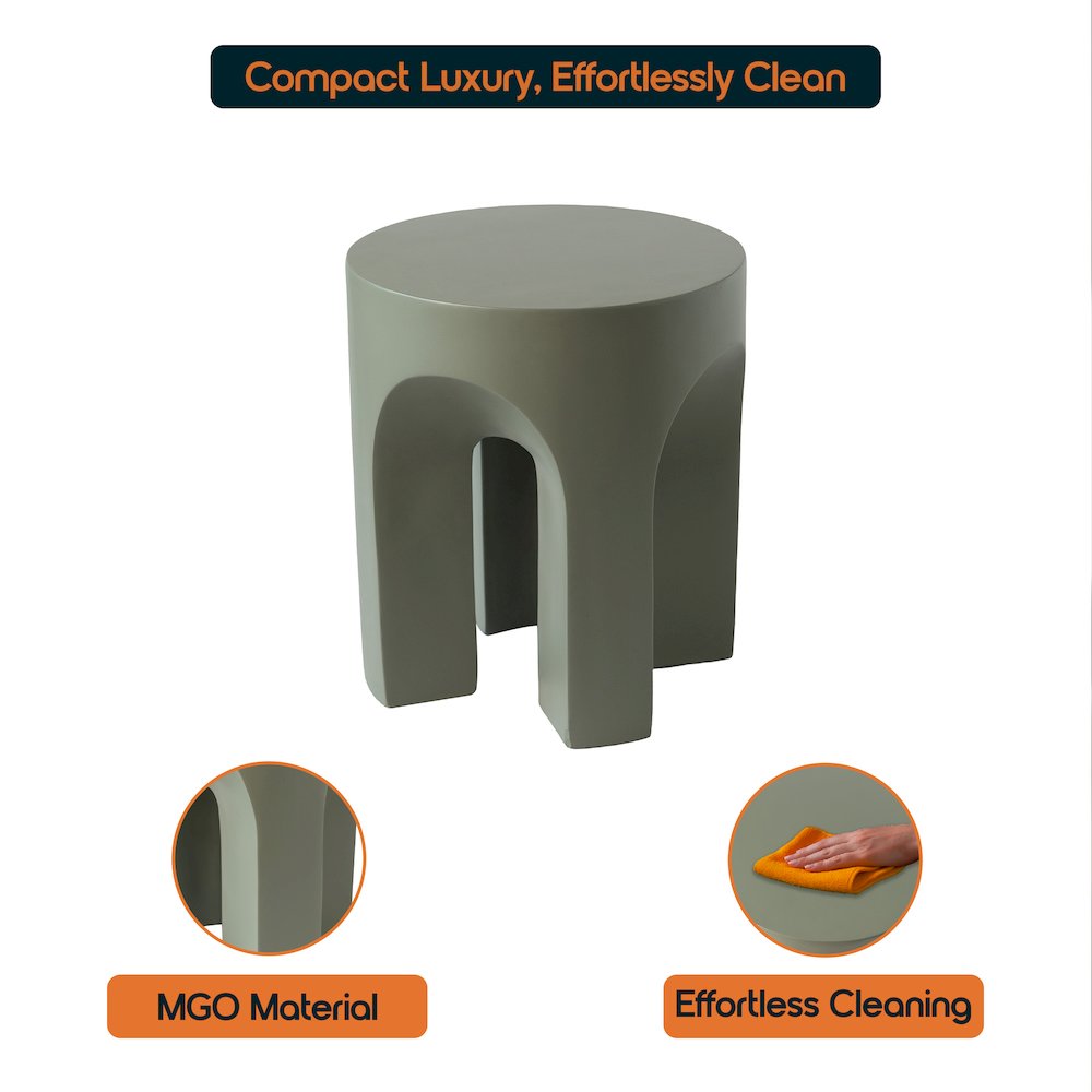 Crus Collection Fiberglass Outdoor Side Table in Grey