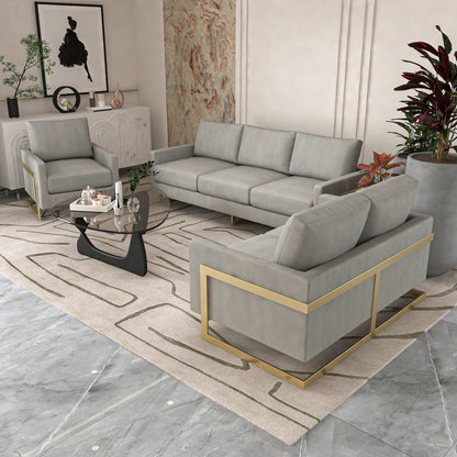 Lincoln Modern Mid-Century Upholstered Velvet Loveseat with Gold Frame