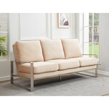 Jefferson Contemporary Modern Design Velvet Sofa With Silver Frame