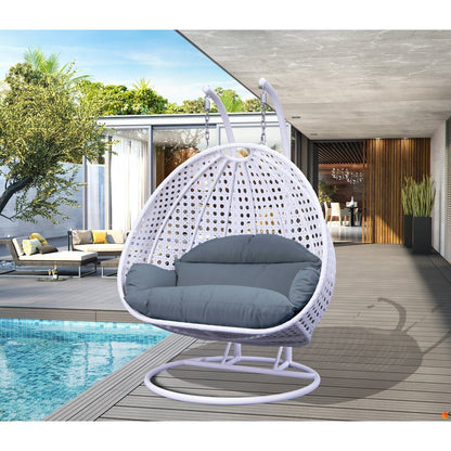 White Wicker Hanging 2 person Egg Swing Chair