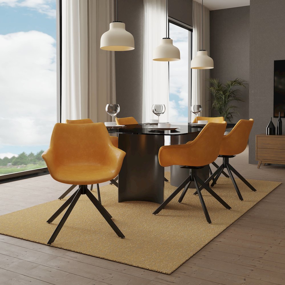Markley Modern Leather Dining Swival Arm Chair in Light Brown