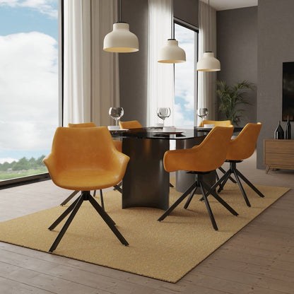 Markley Modern Leather Dining Swival Arm Chair in Light Brown