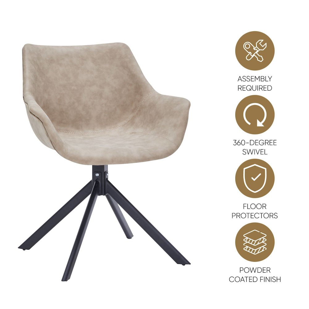 Markley Modern Leather Dining Swival Arm Chair in Taupe