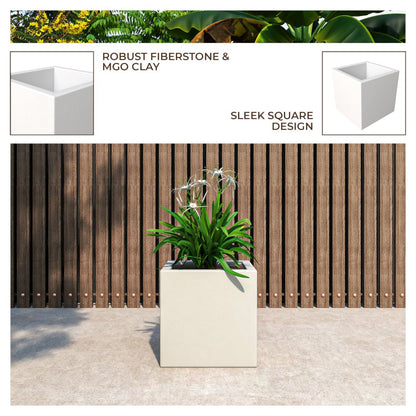Fern Series Poly Stone Planter 15" Cube in White