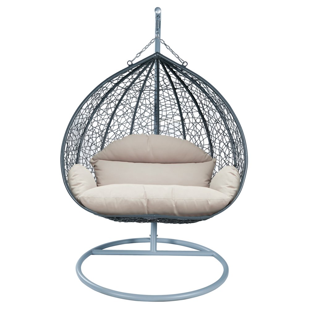 Recluse Collection Modern Outdoor Swing Chair Grey Frame with ES57 Beige Cushion