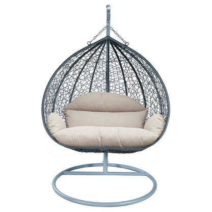 Recluse Collection Modern Outdoor Swing Chair Grey Frame with ES57 Beige Cushion