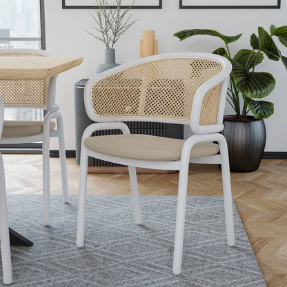 Ervilla - Dining Chair - White frame in Taupe Leather Set of 2