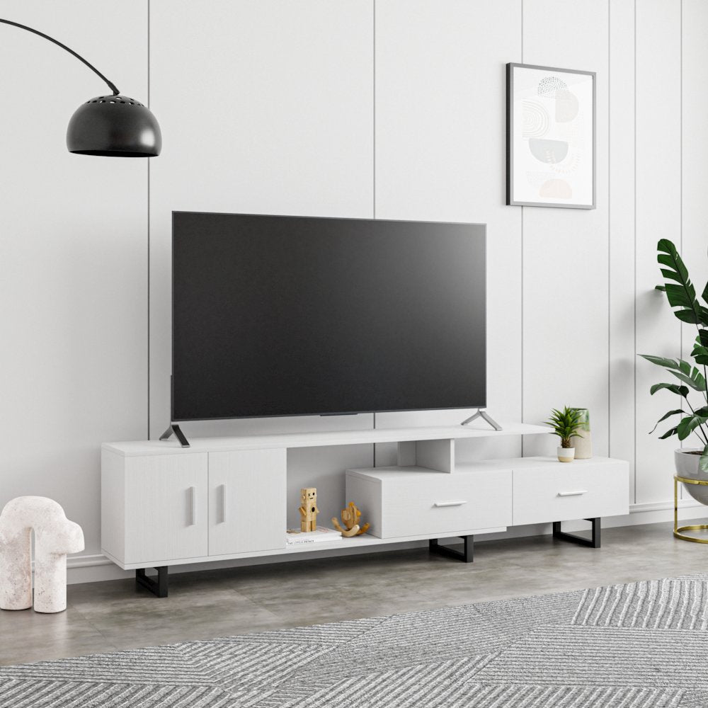 Avery Mid-Century Modern TV Stand with MDF Cabinet and Powder Coated Steel Legs