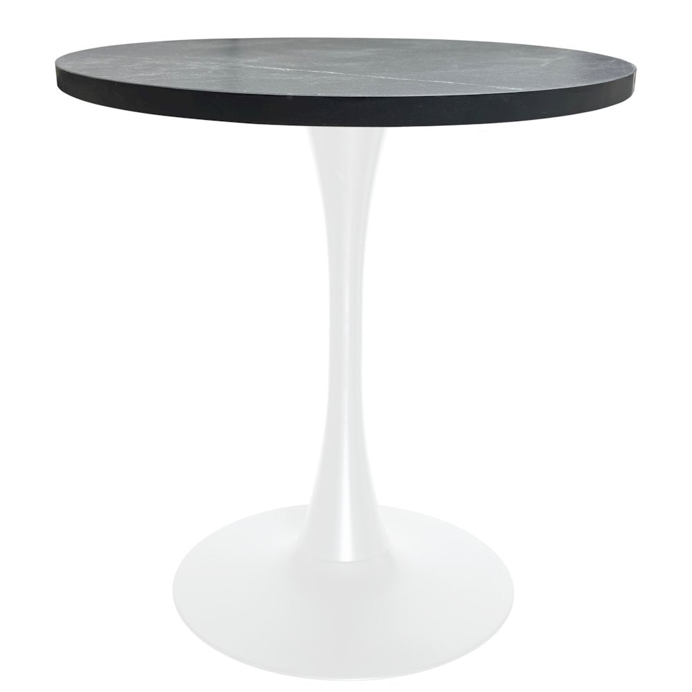 Bristol Dining table, White Base with 27" Round Marbleized Black MDF top
