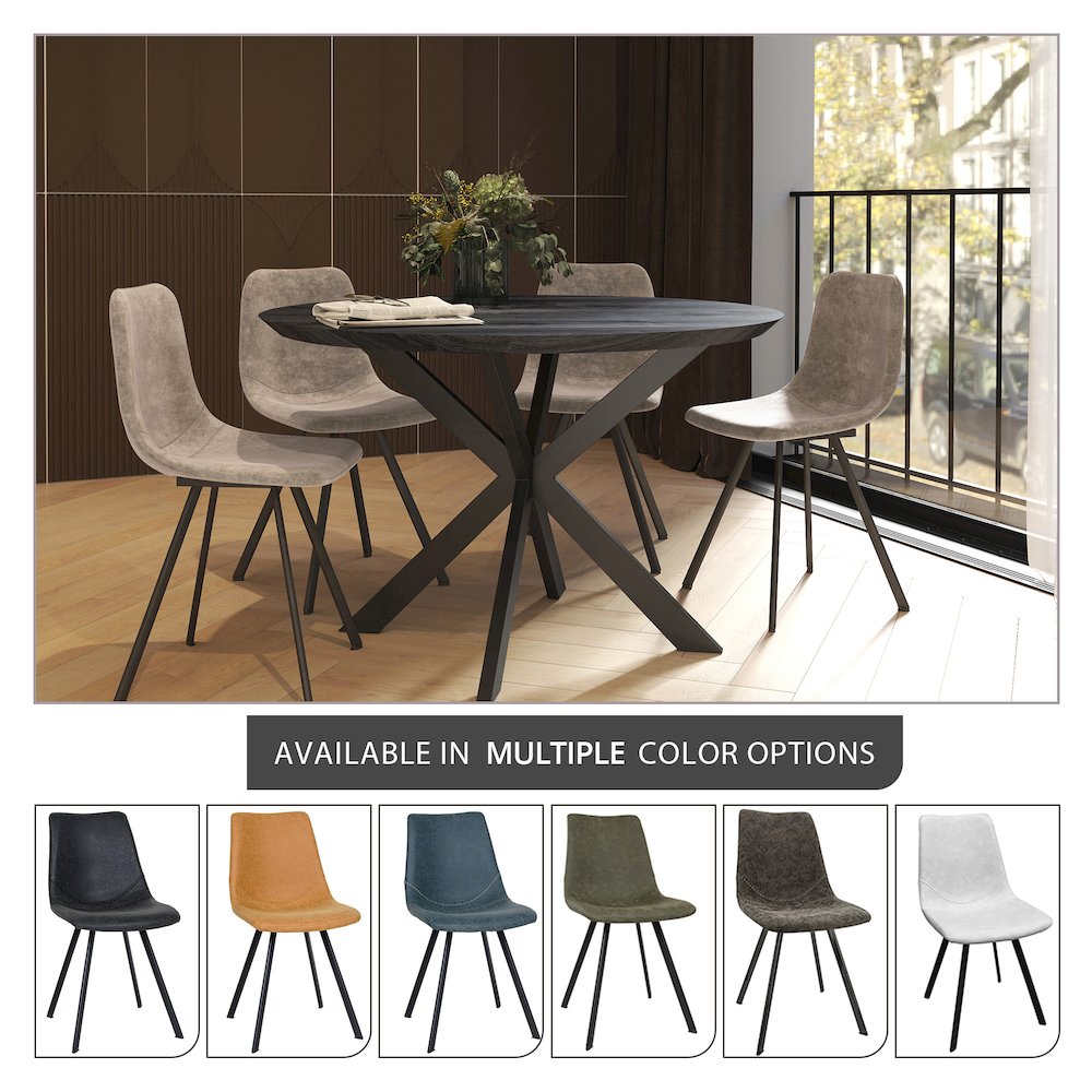 Markly Modern Leather Dining Chair With Metal Legs in Taupe Set of 2