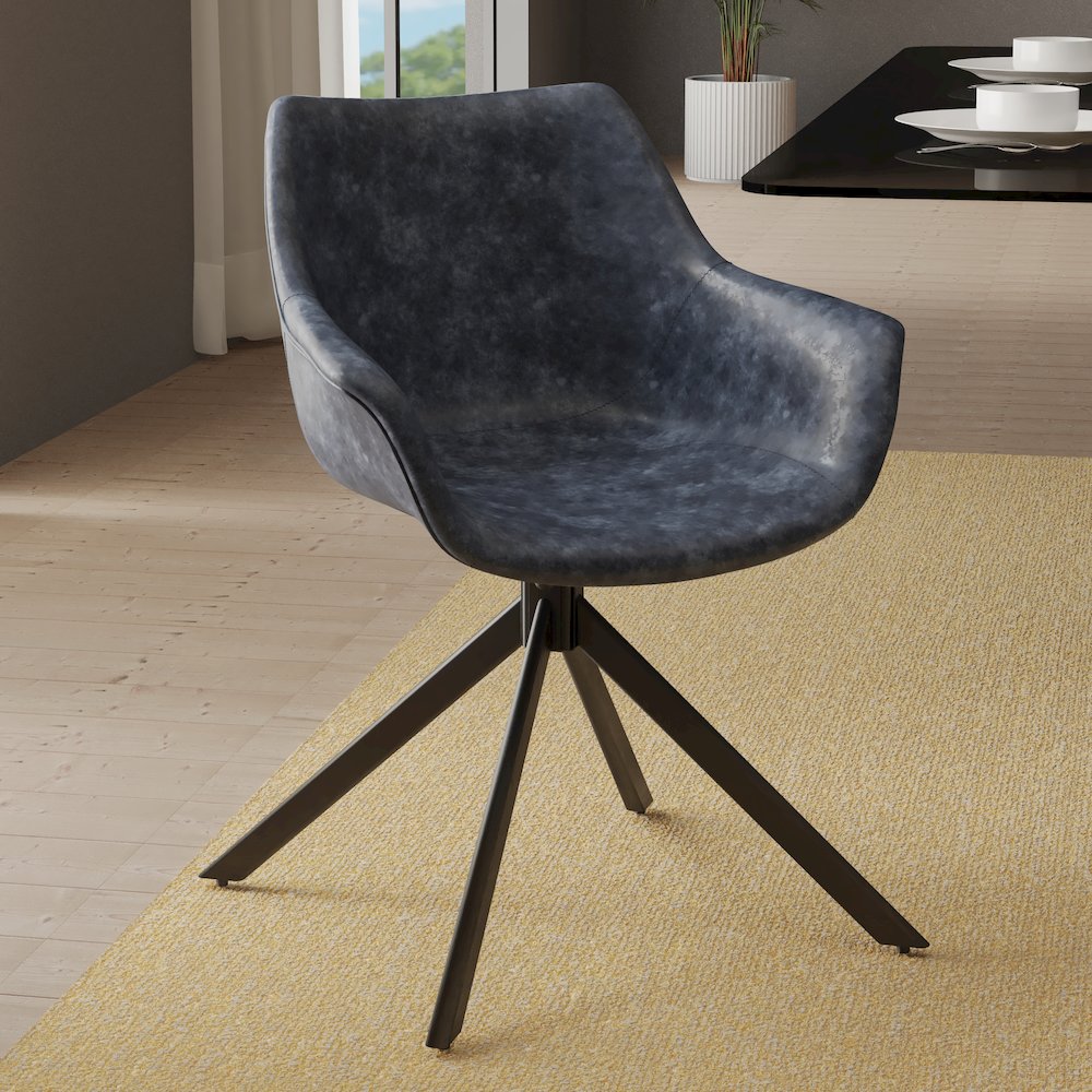 Markley Modern Leather Dining Swival Arm Chair in Black