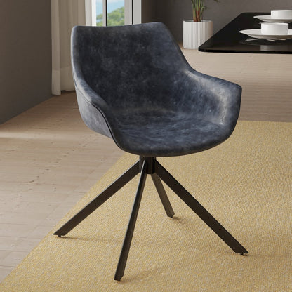 Markley Modern Leather Dining Swival Arm Chair in Black