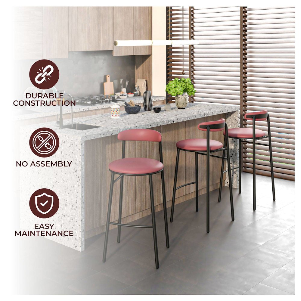 Lume Collection Modern Bar Stool in Burgundy Set of 2