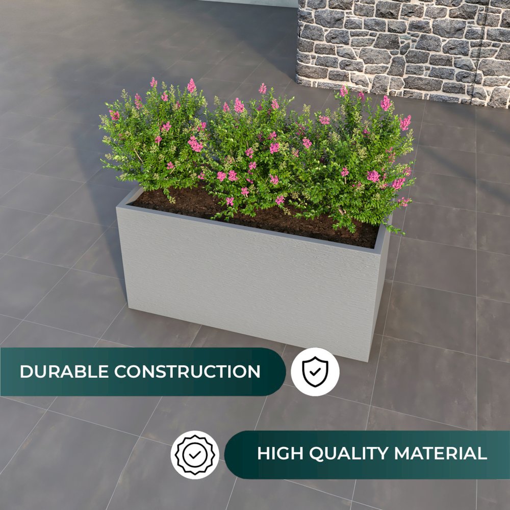 Flora Series Rectangle Poly Stone Planter in Grey 23.6 x 23.6, 47.2 Long