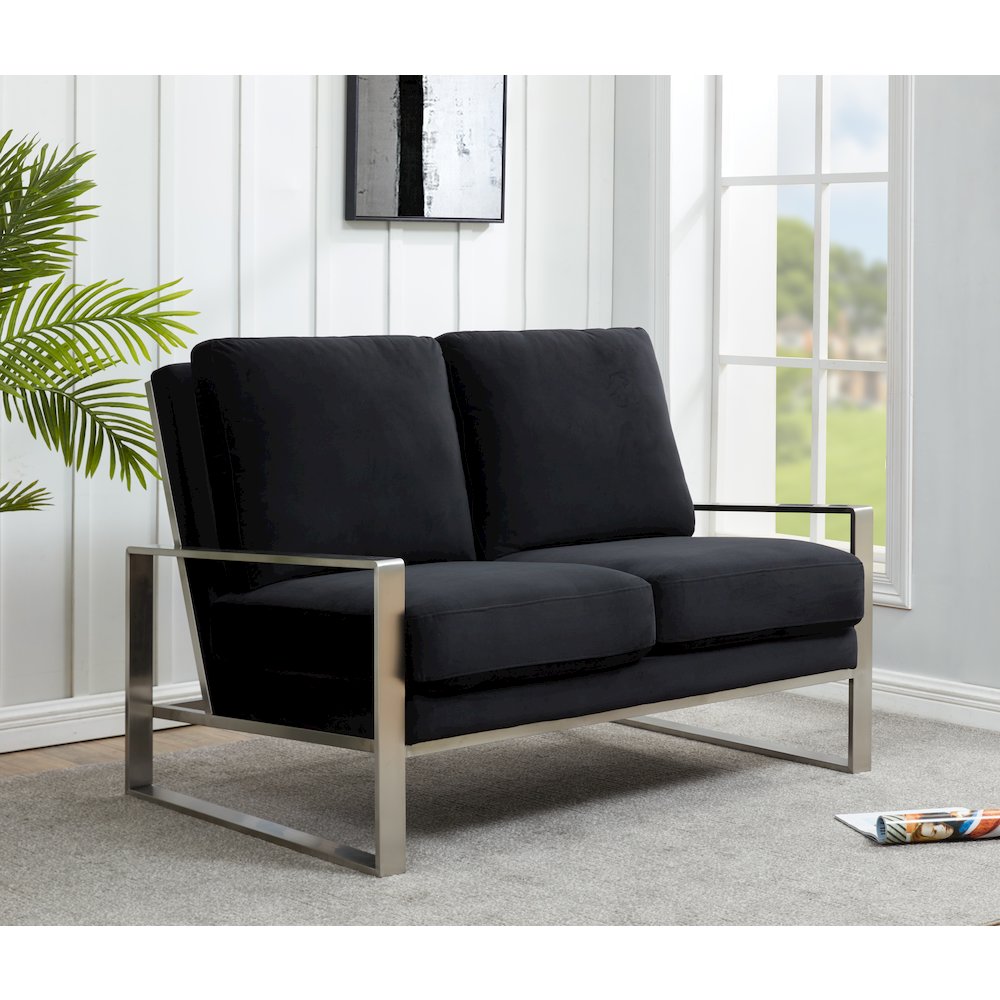 Jefferson Contemporary Modern Velvet Loveseat With Silver Frame