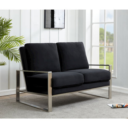 Jefferson Contemporary Modern Velvet Loveseat With Silver Frame