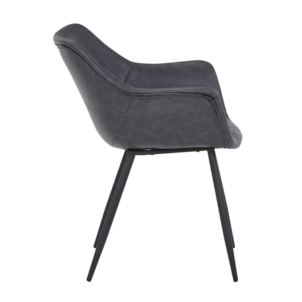 Markley Modern Leather Dining Arm Chair With Metal Legs