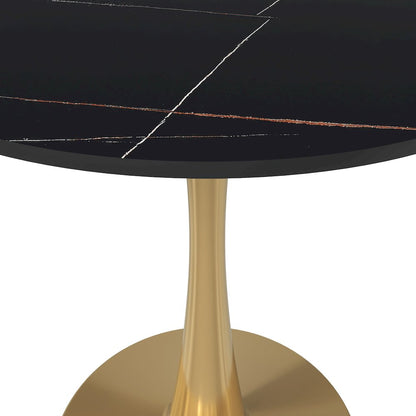 Bristol 24 round dining table Gold base with Black Sintered stone Top