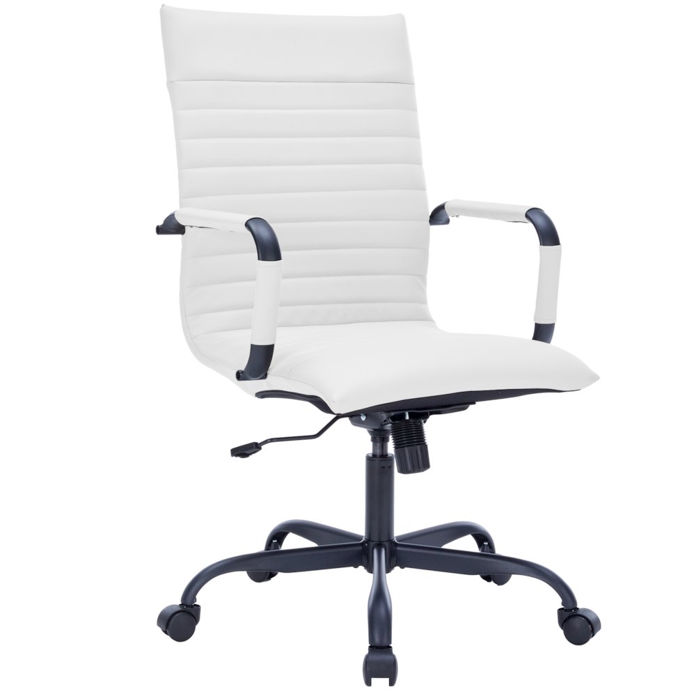 Harris Leather Home High-Back Office Chair in White With Black Frame