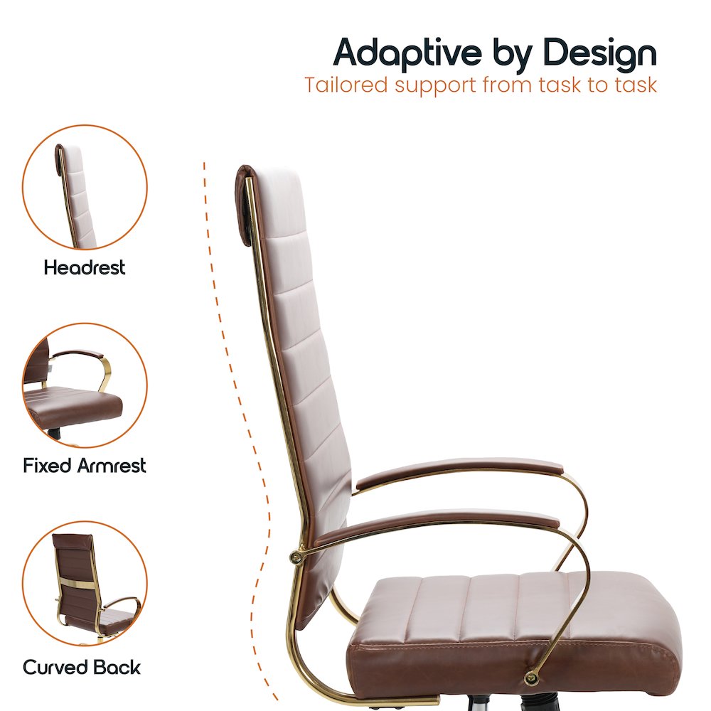 Benmar High-Back Leather Office Chair With Gold Frame
