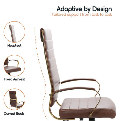 Benmar High-Back Leather Office Chair With Gold Frame