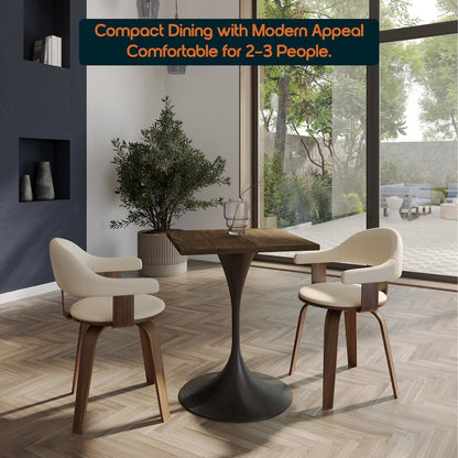 Verve Collection 24 Square Dining Table, Black Base with Dark Maple MDF Top