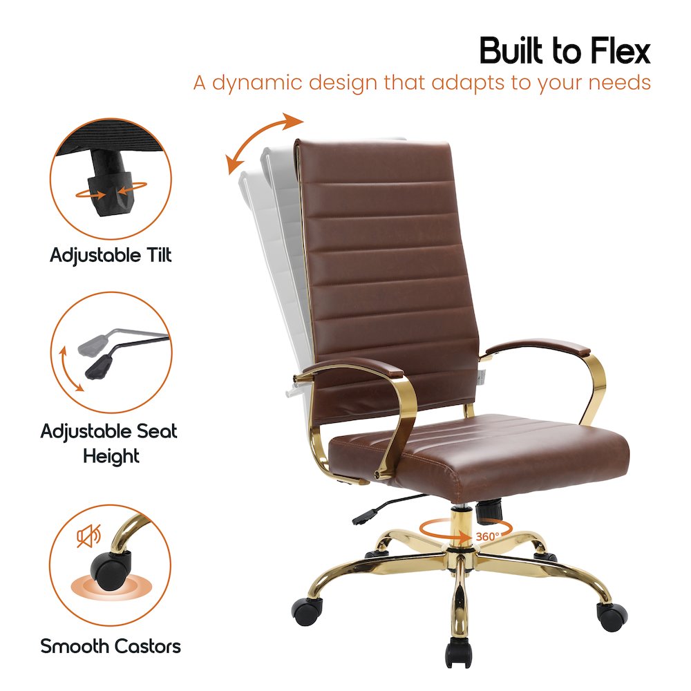Benmar High-Back Leather Office Chair With Gold Frame